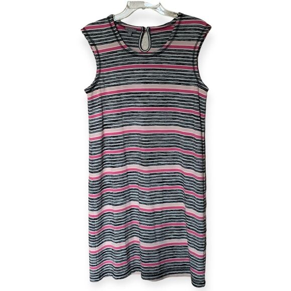 T by Talbots Pink Black White Striped Sleeveless Midi Dress Size Petite Medium - Picture 1 of 7